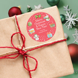 Redonda Invierno lindo Snowman Feliz Pegatina navideño