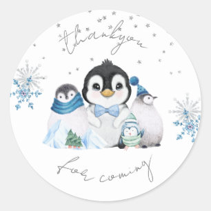 Redonda Invierno Onederland Pingüino Gracias Pegatina