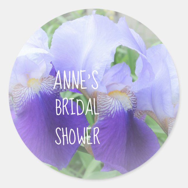 Redonda Iris Flower Bridal Shower Classic Round Pegatina (Anverso)