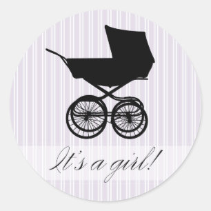 Redonda It's a Girl! Lavender Baby Buggy Pegatina