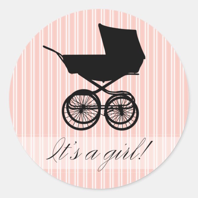 Redonda It's a Girl! Pegatina Buggy Bebé Rosa (Anverso)