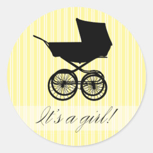 Redonda It's a Girl! Pegatina Buggy del bebé amarillo