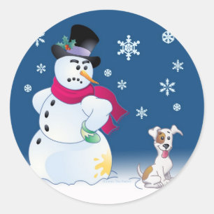 Redonda Jack Russell Terrier y Snowman Pegatina