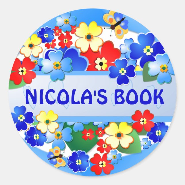 Redonda Jardín de flores ~ Nombre Pegatina (Anverso)