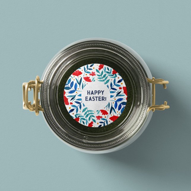 Redonda Jardín mágico - Pegatina de Pascua rojo y turquesa (Subido por el creador)