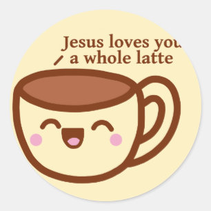 Redonda Jesús le ama un pegatina entero de Latte