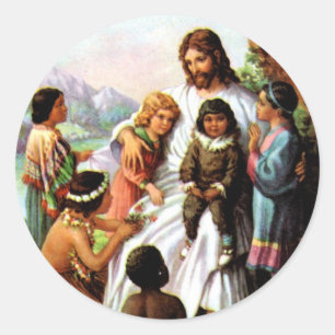 Redonda Jesús Vintage ama a todos los niños Pegatina