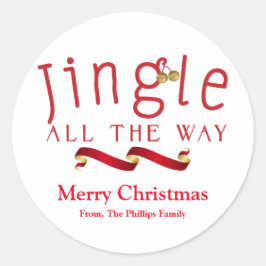 Redonda JINGLE ALL THE WAY Pegatina de campana de Navidad