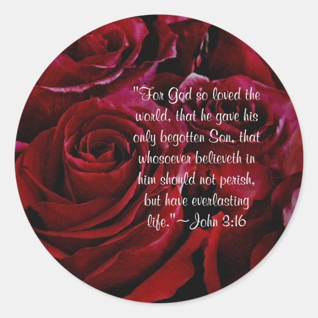 Redonda John 3:16 pegatina de rosas rojas (Anverso)