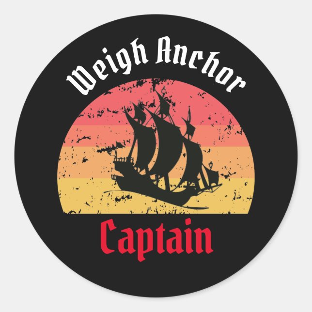 Redonda Jolly Roger Ship Sunset Classic Round Pegatina (Anverso)