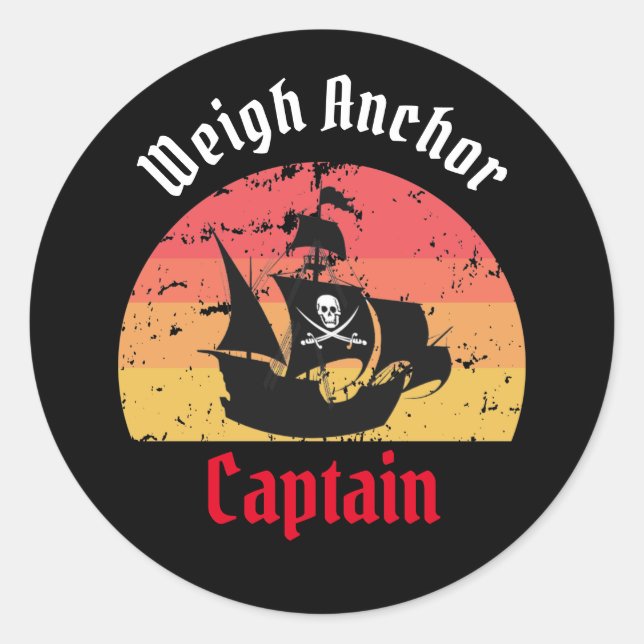 Redonda Jolly Roger Ship Sunset Classic Round Pegatina (Anverso)