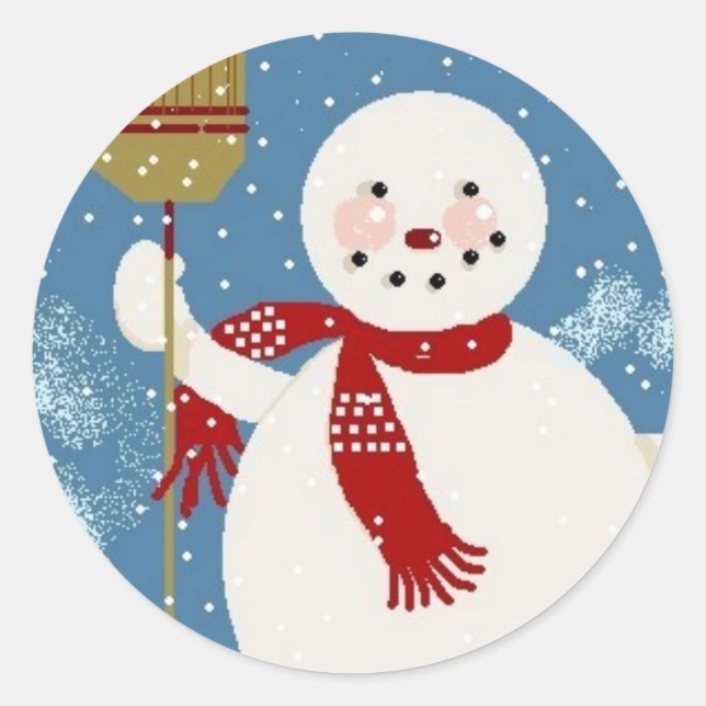 Redonda Jolly Snowman Pegatina (Anverso)
