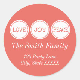 Redonda Joy Love Peace | Pegatina de direcciones redondas