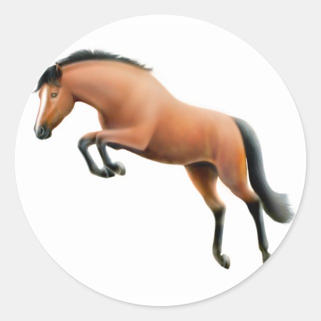 Redonda Jumping Bay Horse Pegatina (Anverso)