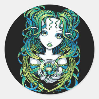 Redonda "Kallan" Pegatina Green Lotus Water Angel