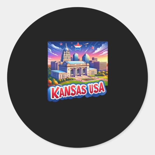 Redonda Kansas En Pegatina De Eeuu (Anverso)