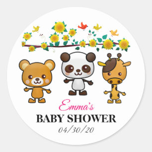 Redonda Kawaii Animales Baby Shower_GC - Pegatina