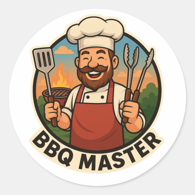 Redonda Kawaii BBQ Dad Grill Master's Day Pegatina (Anverso)