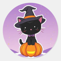 Kawaii Black Cat Pumpkin Halloween Pegatina