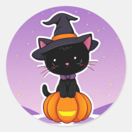 Redonda Kawaii Black Cat Pumpkin Halloween Pegatina