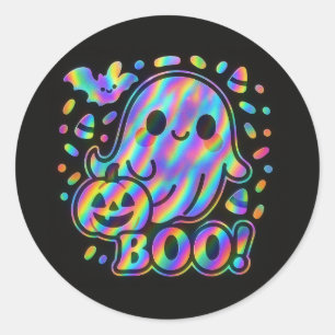 Redonda Kawaii Ghost Halloween Pegatina con calabaza y bat