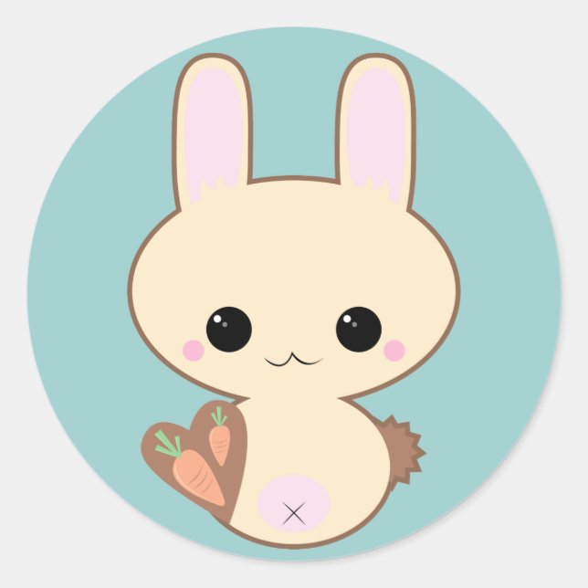 Redonda Kawaii Kokeshi Pegatina Bunny (Anverso)