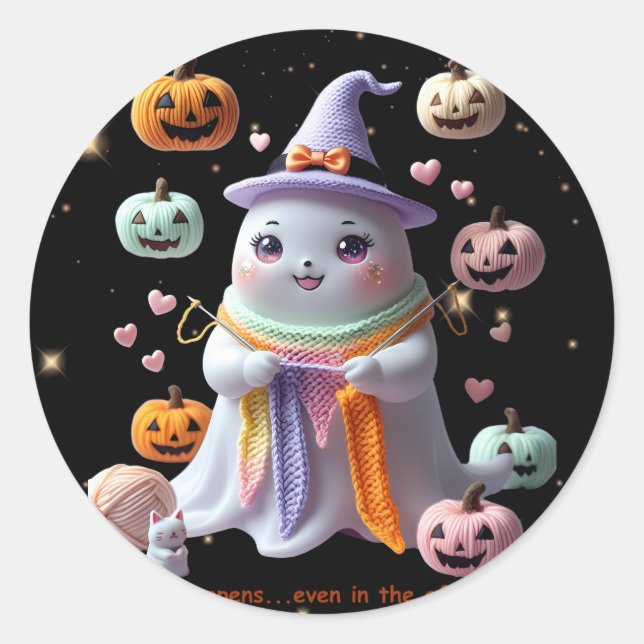 Redonda *Kawaii Pegatina de punto fantasma - Cute Hallowee (Anverso)