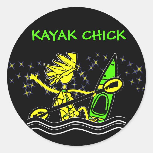 Redonda Kayak Chick Fun Round Pegatina (Anverso)