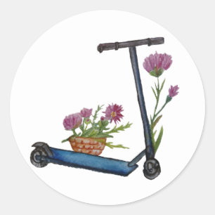 Redonda Kick Scooter, Pegatina de acuarela de flores