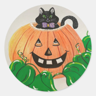 Redonda Kitty en el Pegatina clásico de la calabaza