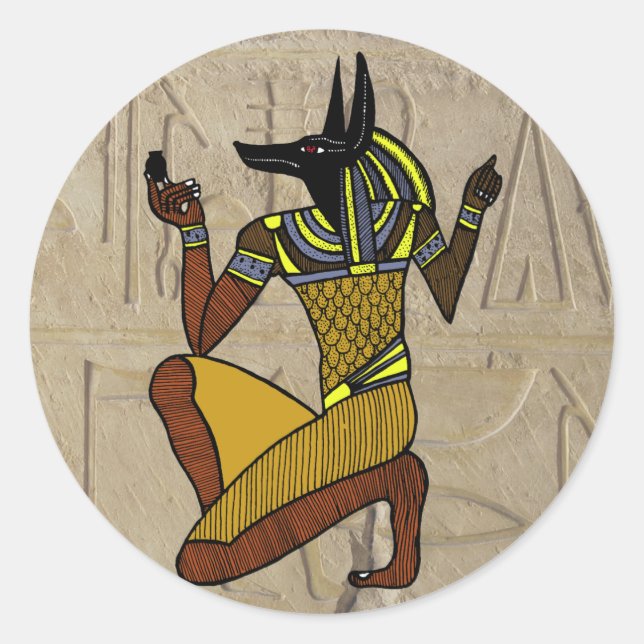 Redonda Kneeling Anubis Pegatina (Anverso)