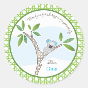 Redonda Koala Bear   Pegatina Baby Shower Favor