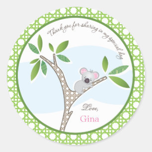 Redonda Koala Bear   Pegatina Baby Shower Favor