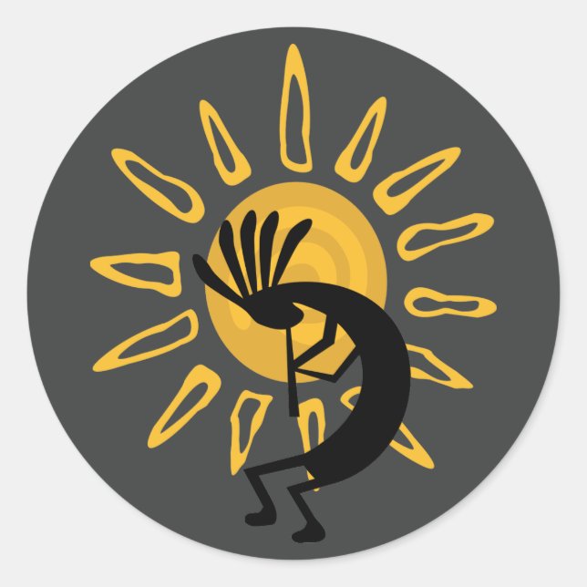 Redonda Kokopelli Gold Sun Southwest Grey 3" Pegatina (Anverso)