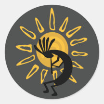 Kokopelli Gold Sun Southwest Grey 3" Pegatina