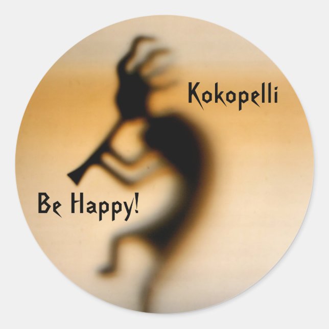 Redonda Kokopelli sé feliz Pegatina Inspirador (Anverso)
