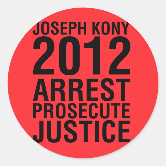 Redonda Kony2012 Arreste a pegatina redondo de la justicia (Anverso)