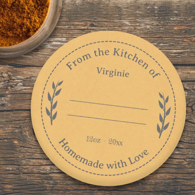 Redonda Kraft amarillo y Rustic hecho con Pegatina de etiq (Yellow Kraft & Rustic Made with Love Label Sticker)