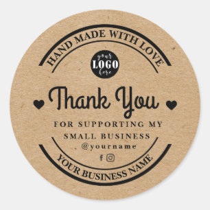 Redonda Kraft hecho a mano con amor   gracias pegatina