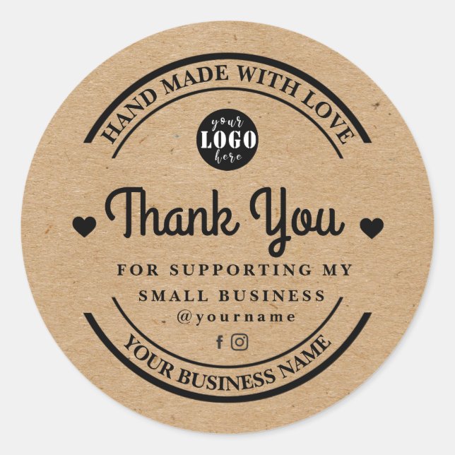 Redonda Kraft hecho a mano con amor | gracias pegatina (Anverso)