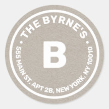 Kraft Monogram Address Classic Round Pegatina