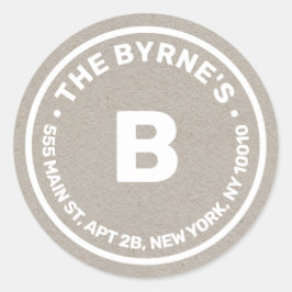 Redonda Kraft Monogram Address Classic Round Pegatina