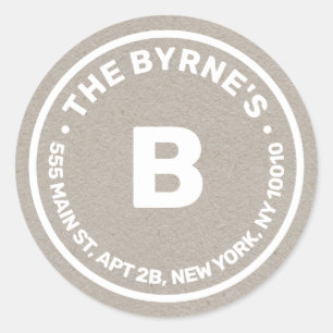 Redonda Kraft Monogram Address Classic Round Pegatina