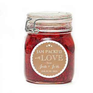 Redonda Kraft Paper Hearts Wedding Favor Jar Pegatina redo