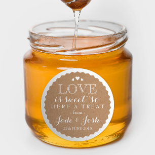 Redonda Kraft Paper Hearts Wedding Favor Jar Pegatina redo