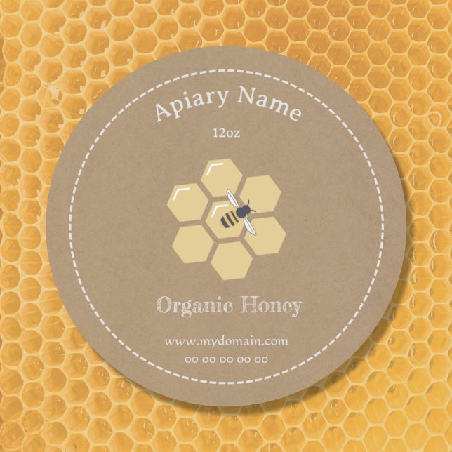 Redonda Kraft Rústico Honey Jar Label Pegatina para apicul (Kraft & Rustic Honey Jar Label)