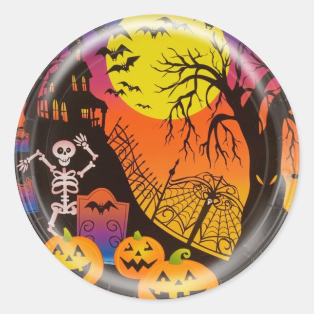 Redonda KRW Feliz Pegatina de Halloween atormentado (Anverso)
