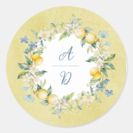 Redonda La Dolce Vita Lemon Floral Wreath Boda Pegatina