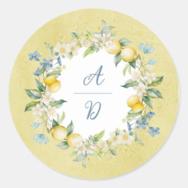 Redonda La Dolce Vita Lemon Floral Wreath Boda Pegatina