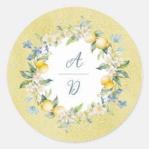 Redonda La Dolce Vita Lemon Floral Wreath Boda Pegatina